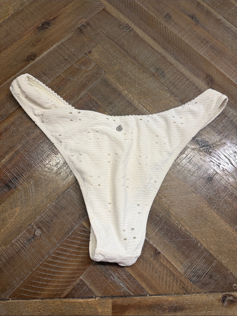White Ribbed High-Cut Bikini Bottom - Picture 2 of 4
